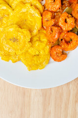 Panamanian style patacones and shrimps