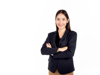 A pretty young Asian business woman in black suit.