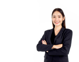 A pretty young Asian business woman in black suit.