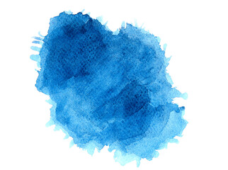 blue watercolor paint of brush on white.