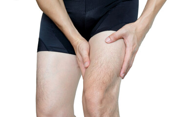 Leg muscle pain.young man  and grasped his muscles. With foot pain and stretching, fatigue muscles...