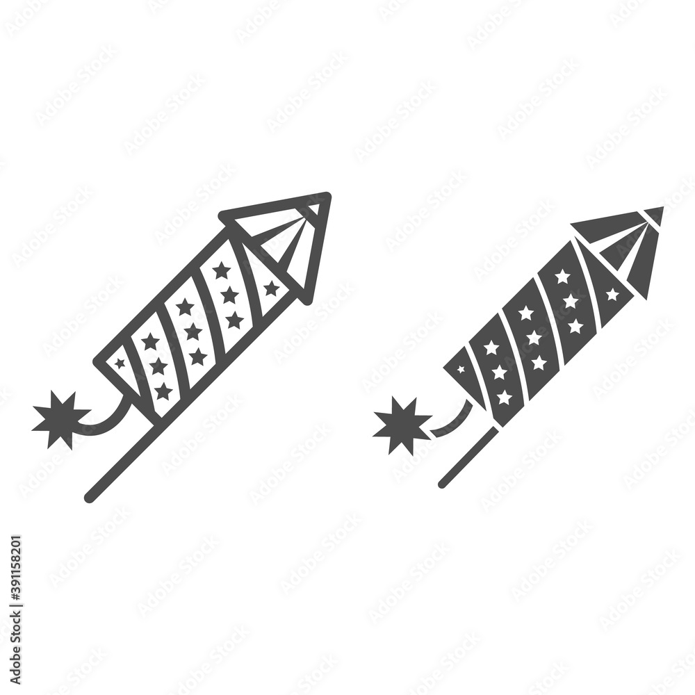 Poster petard line and solid icon, new year concept, firework rocket sign on white background, firecracker 