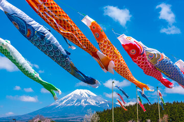Obraz na płótnie Canvas 鯉のぼりと富士山