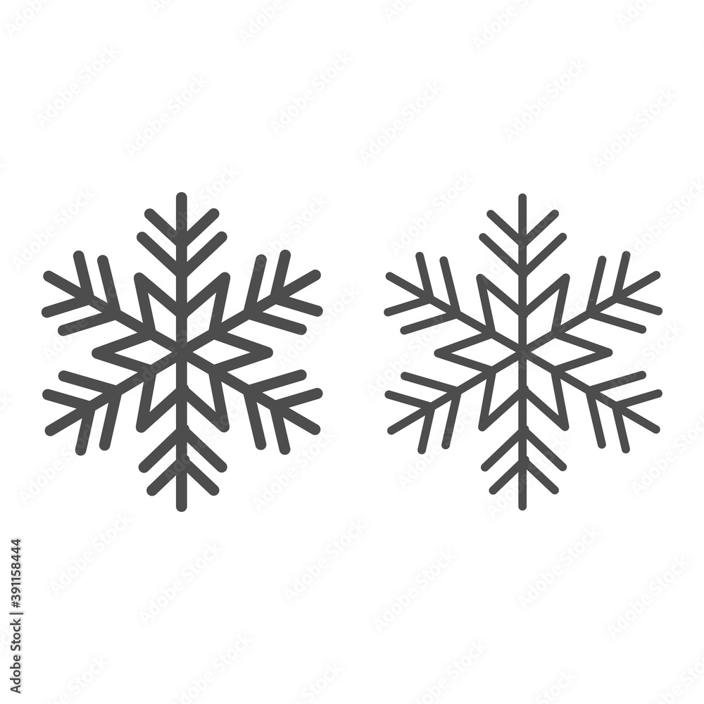 Poster snowflake line and solid icon, new year concept, frozen winter flake symbol on white background, sno