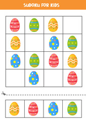 Sudoku game. Set of colorful Easter eggs.