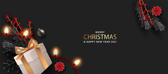 Merry Christmas and Happy New Year realistic banner