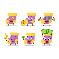 Baby purple socks cartoon character with cute emoticon bring money
