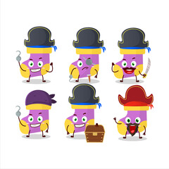 Cartoon character of baby purple socks with various pirates emoticons