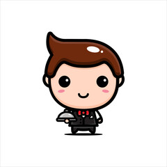 Cute waiter character vector design