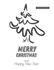 Christmas Tree Sketch Isolated on White Background. Merry Christmas. Silhouette of Hand Drawn Spruce Tree.