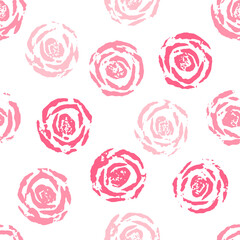 Seamless pattern made from rose acrylic imprints isolated on white. Floral romantic background. 
