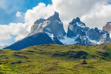 Wall murals Cordillera Paine Cuernos del Paine mountain peaks, Torres del Paine national park, Patagonia, Chile.