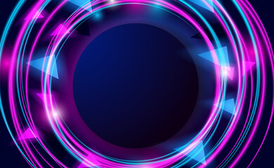 round circle with neon line pink and cyan color and bright glowing effect for nightlife background