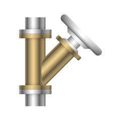 Control valve and pipe vector icon. Used to flow control and transportation fluid or gas i.e. crude, oil, natural gas, sewage, water, wastewater in oil industry, plumbing, water supply and irrigation