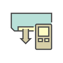 Remote control and air conditioner vector icon.
Device is home appliance with technology, button or switch for operation or adjust level of heat,
cool, moisture, wind blow, direction, power, energy.