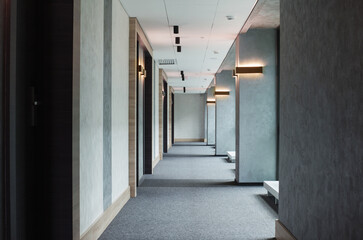 gray modern corridor with lighting - obrazy, fototapety, plakaty
