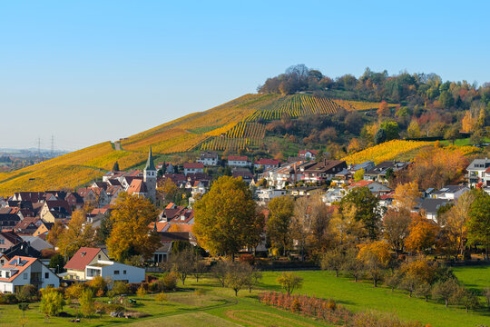 German wine village Grunbach with vineyard in autumn