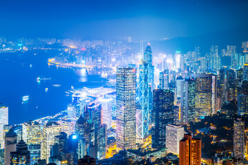 Naklejka premium Night view from Victoria Peak in Hong Kong