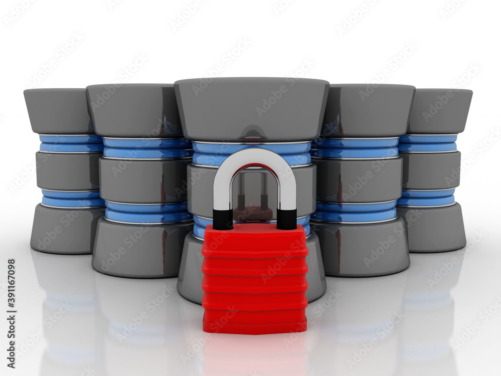 Poster 3d rendering database storage data base protected lock