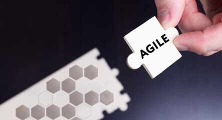 Business, Technology, Internet and network concept. Young businessman shows the word: Agile