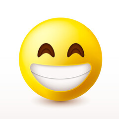 Beaming face emoji with smiling eyes and a broad, open smile with a full-toothed grin as if saying Cheese! for the camera