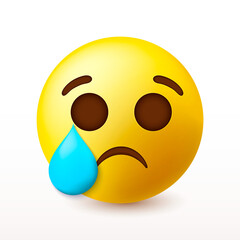 Crying sad emoticon, emoji, smiley - vector illustration. The emoji yellow unhappy face with crying tear icon.