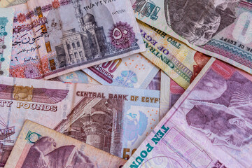 Heap of the different egyptian banknotes for background