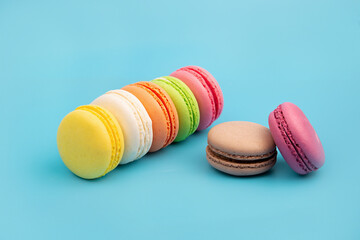 French multicolored macaroons. Dessert.