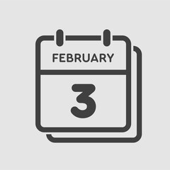 Icon day date 3 February, template calendar page