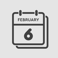 Icon day date 6 February, template calendar page