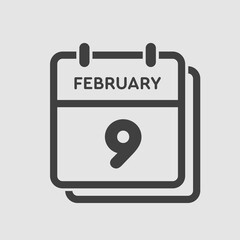 Icon day date 9 February, template calendar page