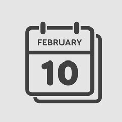 Icon day date 10 February, template calendar page