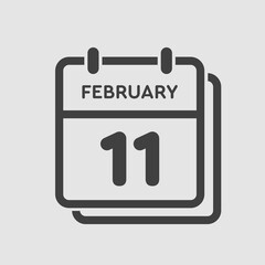 Icon day date 11 February, template calendar page