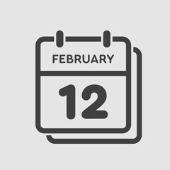 Icon day date 12 February, template calendar page