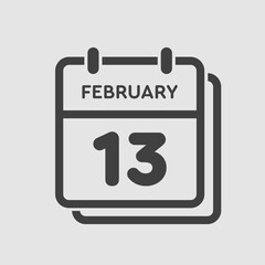 Icon day date 13 February, template calendar page