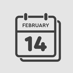 Icon day date 14 February, template calendar page