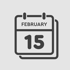 Icon day date 15 February, template calendar page