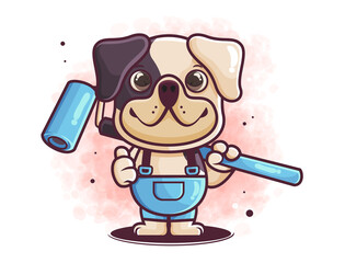 hand drawn cute dog cartoon with painter tool illustration