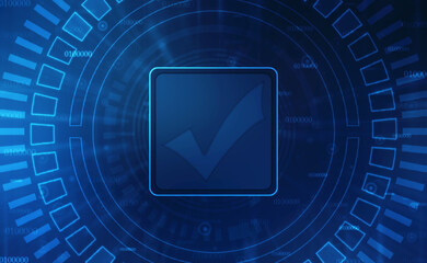 Check  mark symbol in digital background,Technology Abstract background, Tech Futuristic Check Mark Symbols