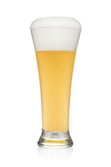 Pint of light wheat beer isolated on a white.