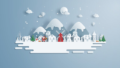 landscape of Christmas and happy new year with celebration. vector illustration