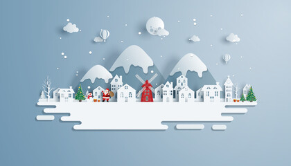 Naklejka premium landscape of Christmas and happy new year with celebration. vector illustration