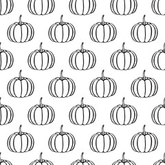 Seamless pattern with hand drawn vegetables elements pumpkin. Vegetarian wallpaper. For design packaging, textile, background, design postcards and posters