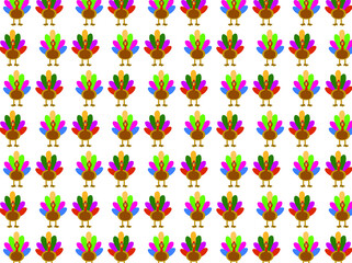 Fototapeta na wymiar Thanksgiving Wooden Turkey Standing colorful pattern design for decoration, background or any kind of textile use