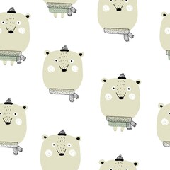 Seamless pattern with cartoon bears. Colorful vector flat for kids. hand drawing. baby design for fabric, print, wrapper, textile