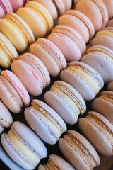 Colored macaroons. Sweet dessert cake for the whole family. Set with different flavors