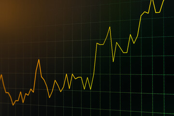 Continuous Bullish Trend Yellow Stock Chart or Forex Chart and Table Line on Black Background in Orange Tone