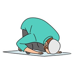 Muslim Doing Salah, Salat, Shalat, Sholaat. Line art vector illustration