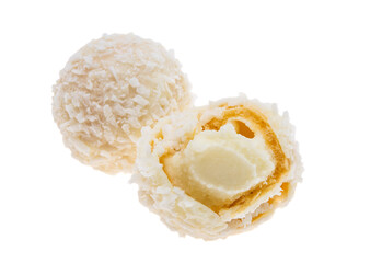truffle in coconut flakes isolated