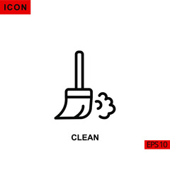 Icon clean with broom. Outline, line or linear vector icon symbol sign collection for mobile concept and web apps design.